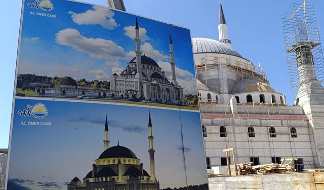 Hazreti Ömer Camii’nde çalışmalar hız kazandı: İlk minare tamamlandı
